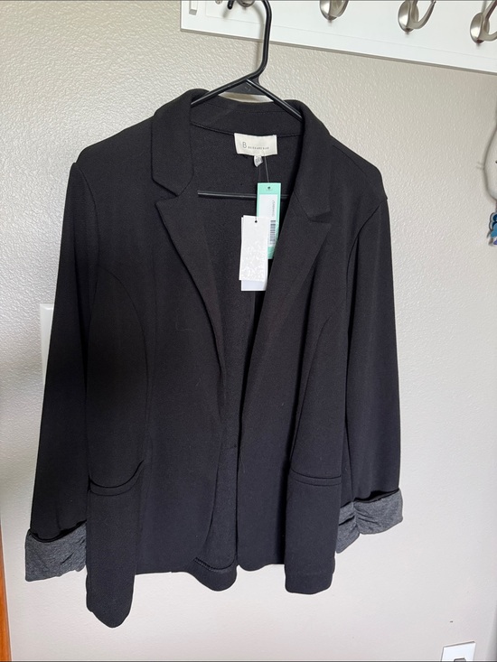 Skies Are Blue Jackets & Blazers - Skies Are Blue Black Open-Front Blazer with Rolled Cuffs